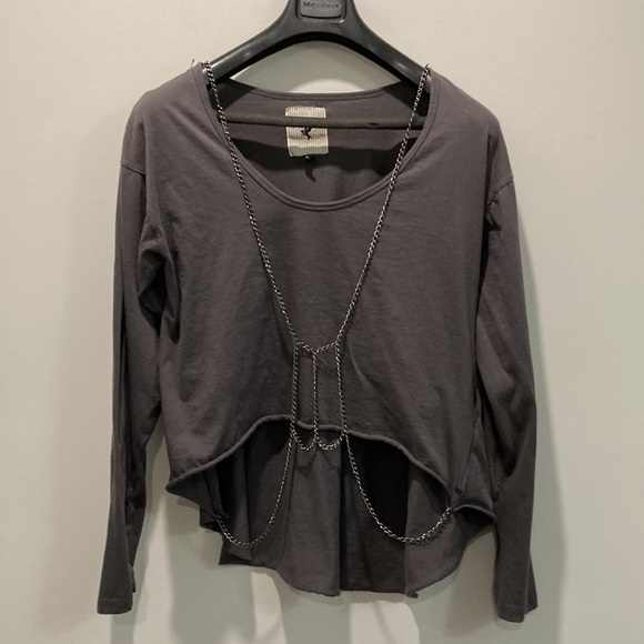 OneTeaspoon Long Sleeve Chain Top Asymmetrical Hem Size 10 Grey Rare - Picture 4 of 16